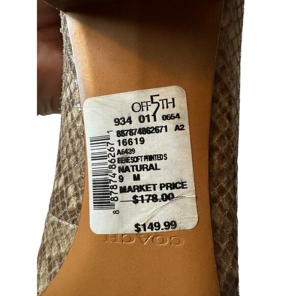 Coach Irene Women's 9 Brown Snake Skin Leather Pumps Slip On Shoes Taupe Neutral - Picture 8 of 9